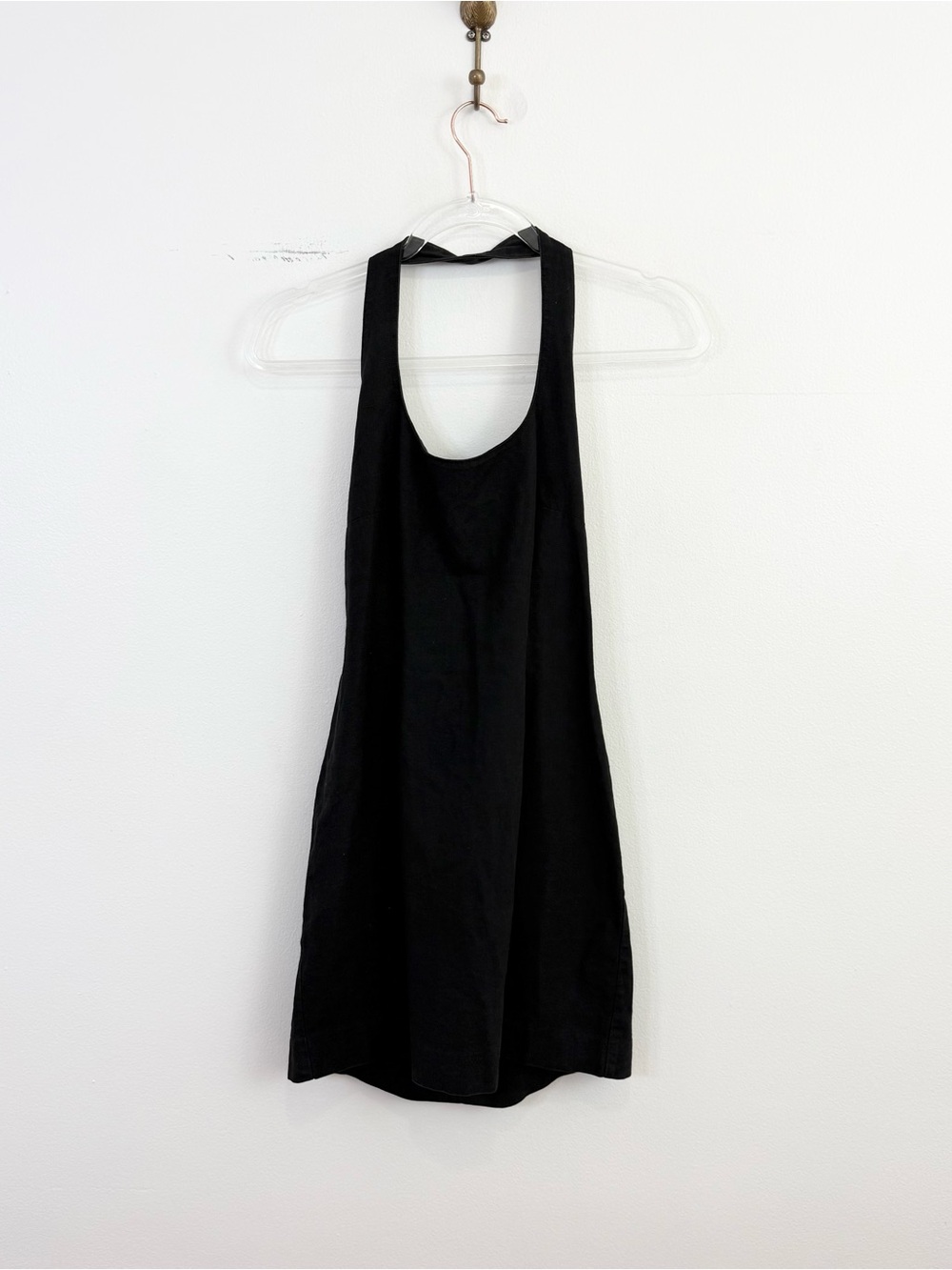 Vintage Y2K Badge Linen Cotton Blend Black Open Back Mini Dress Size 7